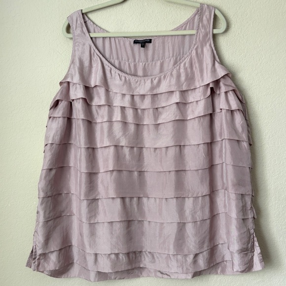 Eileen Fisher 3X Silk Soft Pink Ruffle Front Tank Top Blouse - Picture 1 of 8